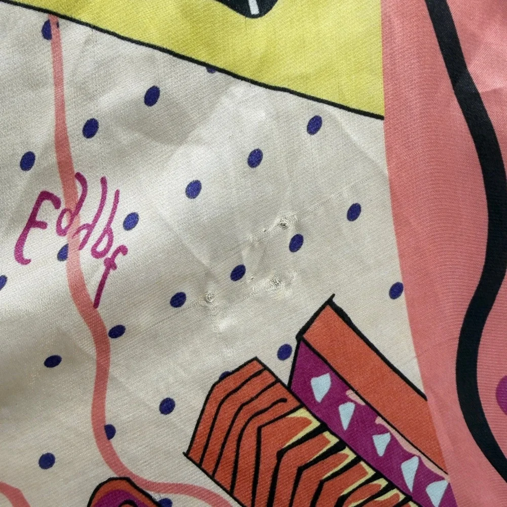 Hermes Paris Silk Scarf Bon Voyage Travel Landmark Print Pink Polka Dot France